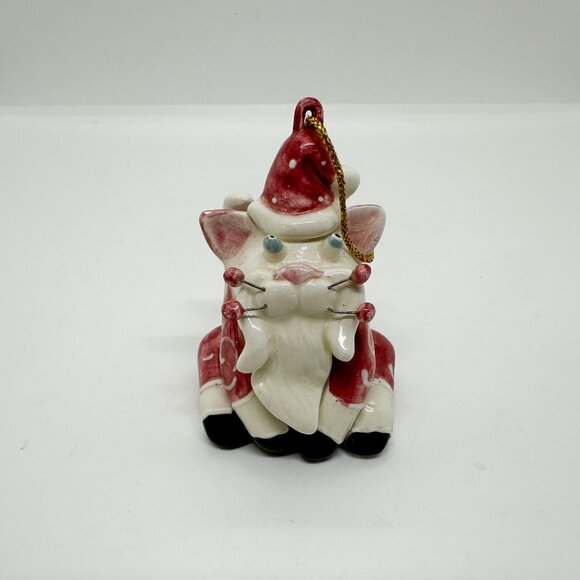 Vintage 2002 Whimsiclay Amy Lacombe Santa Ornament Christmas Ceramic Weirdo Cat - Picture 1 of 6